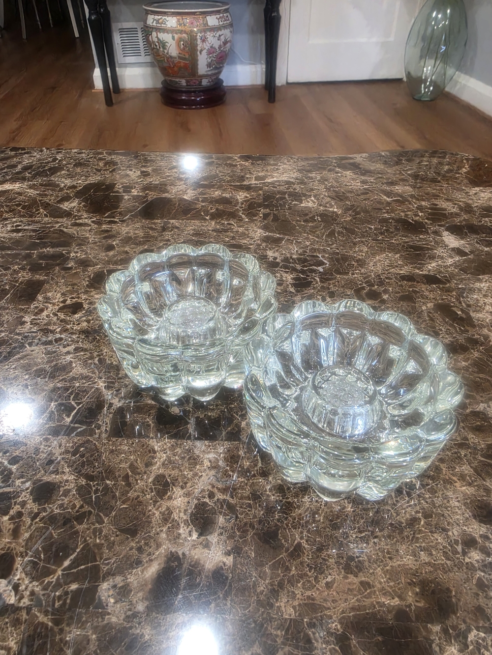 Clear Glass Flower Bowls - Set of 2